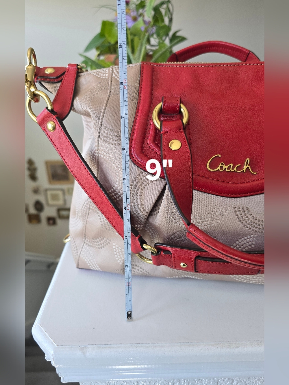 Coach Ashley Dotted Op Art Beige Red Carryall Satchel #F20027 - Picture 15 of 16